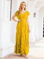 Ruffled Bridesmaid Dresses with Sleeves Long Formal Party Dress 28041-numbersea