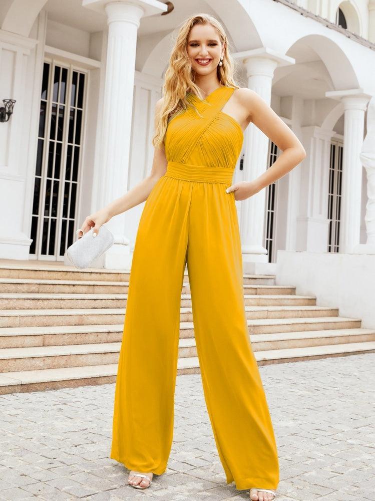Numbersea Crisscross Neck Jumpsuit Formal Evening Dress Long Bridesmaid Dresses Bell-bottomed Pants 28033-numbersea