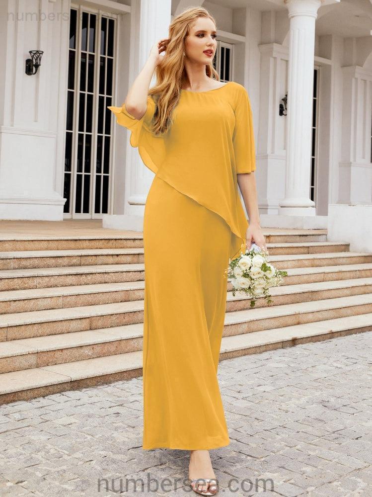 Numbersea Formal Party Gown Dress Long Chiffon Mother Of The Bride Dresses With Ruffle Cape 28026