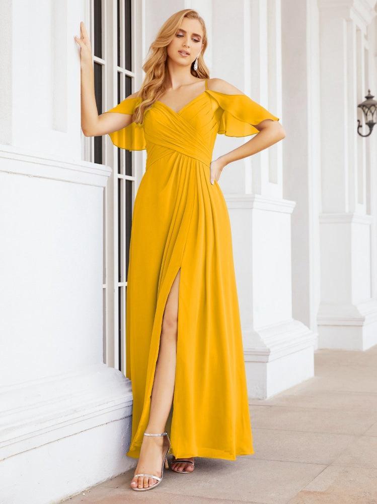 Numbersea Cold Shoulder Long Bridesmaid Dresses Side Slit Formal Prom Gowns Party Wedding 28070-numbersea