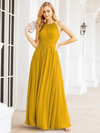Numbersea Sleeveless Bridesmaid Dresses Long Prom Gown Zipper with Keyhole Back 28056-numbersea