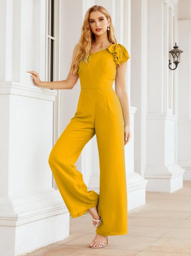 Numbersea Womens One Shoulder Chiffon Long Jumpsuit Formal Evening Dress Bridesmaid Dresses Pants