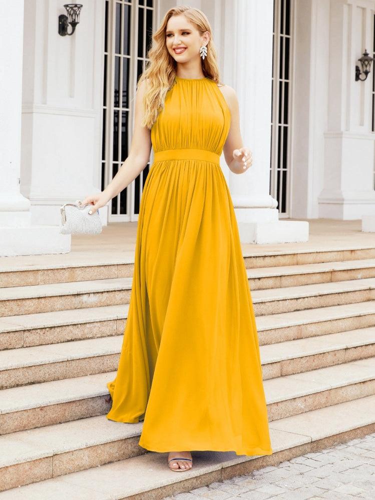 NumberSea-Numbersea Halter Bridesmaid Dress Empire Waist Formal Evening Prom Gown for Mother of The Bride 28030 Blue