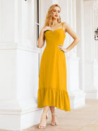 Numbersea Women Strap Chiffon Bridesmaid Dress Ankle Length Sleeveless Blackless Ruffle A Line