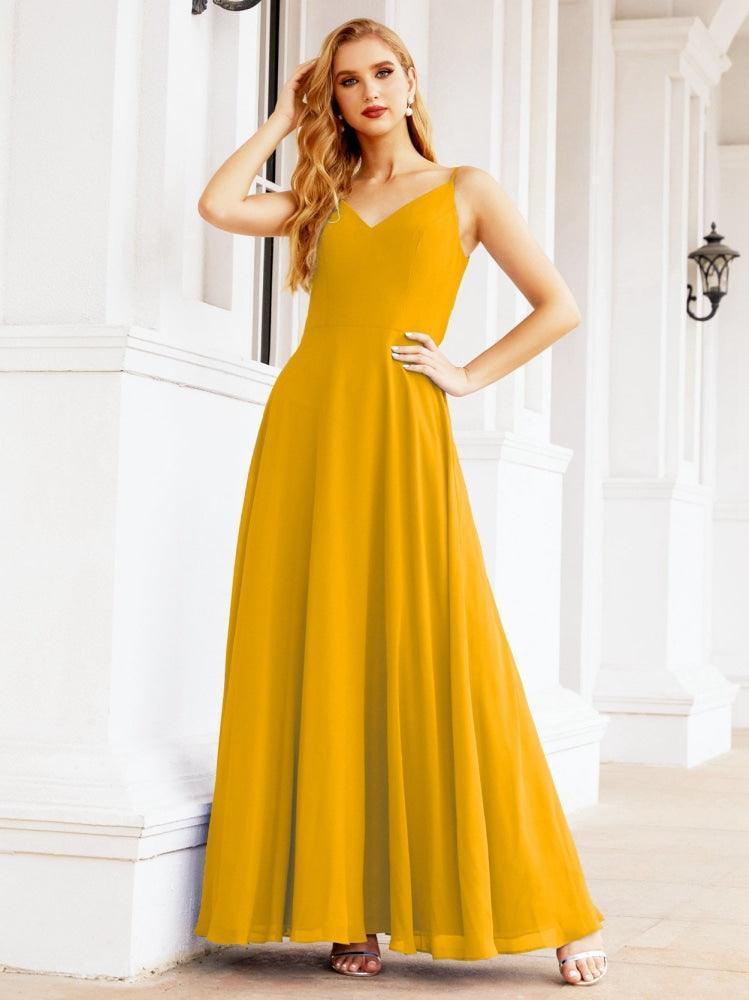 Numbersea Spaghetti Strap Bridesmaid Dresses V Neck Butterfly Back Fromal Evening Party Prom Gown 28036-numbersea