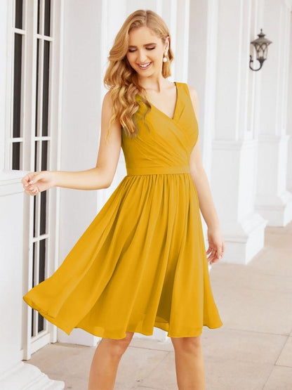 Numbersea Homecoming Dresses Knee Length Skirt V Back 28062 Mustard Yellow