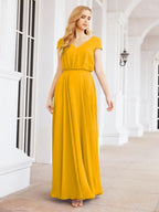 Numbersea V-Neck Bridesmaid Dresses Long Cap Sleeves Prom Evening Formal Gowns 28071-numbersea