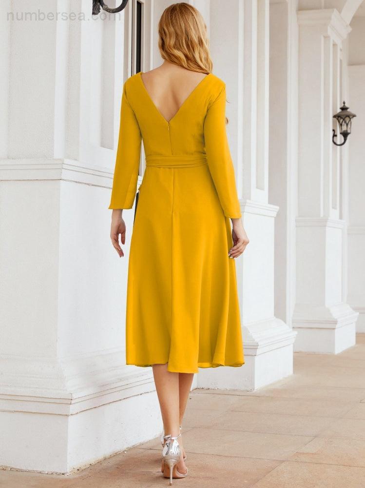 Bridesmaid Dress V-Back Waist Belt Mother of the Bride Wedding Guest 28031-numbersea