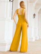 Numbersea Crisscross Neck Jumpsuit Formal Evening Dress Long Bridesmaid Dresses Bell-bottomed Pants 28033-numbersea