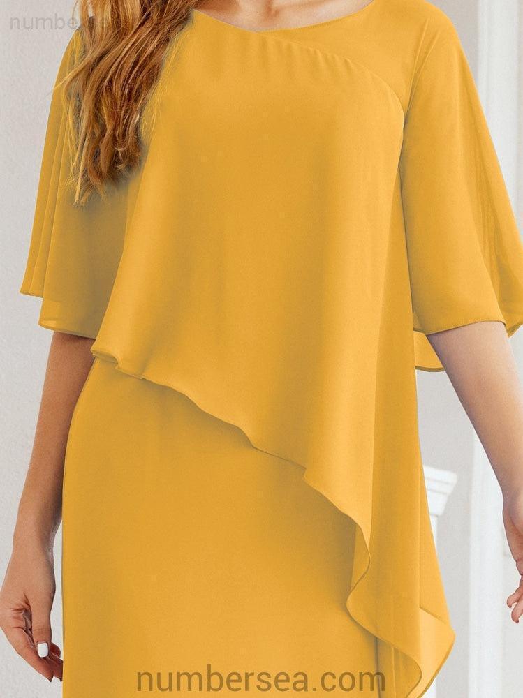 Numbersea Formal Party Gown Dress Long Chiffon Mother Of The Bride Dresses With Ruffle Cape 28026