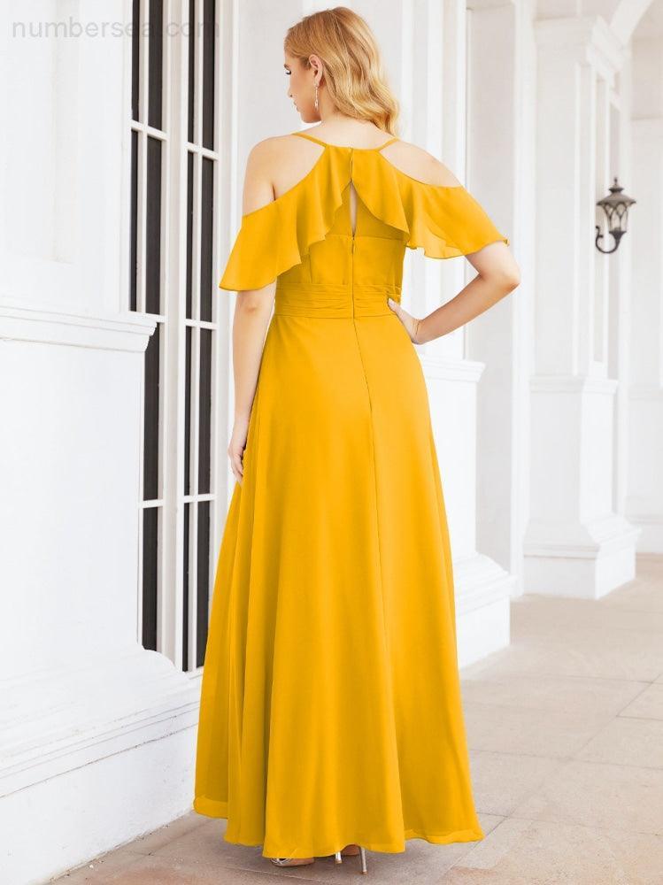 Numbersea Cold Shoulder Long Bridesmaid Dresses Side Slit Formal Prom Gowns Party Wedding 28070-numbersea
