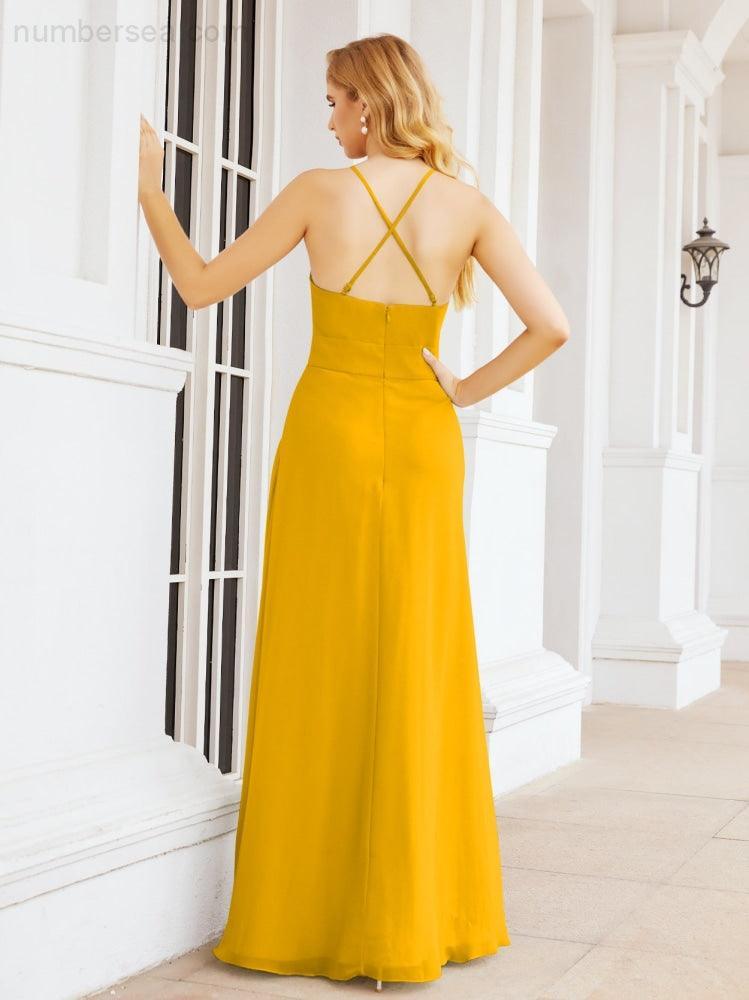 Numbersea Halter Bridesmaid Dresses with Pockets Sleeveless Formal Evening Party Prom Gowns 28055-numbersea