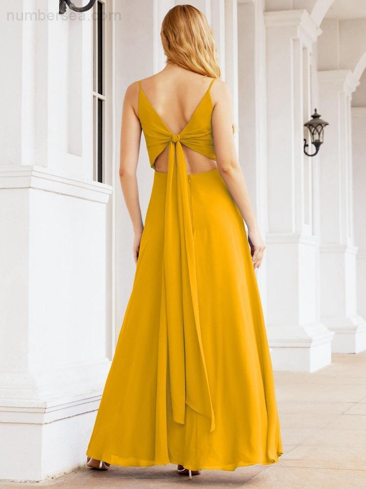 Numbersea Spaghetti Strap Bridesmaid Dresses V Neck Butterfly Back Fromal Evening Party Prom Gown 28036-numbersea