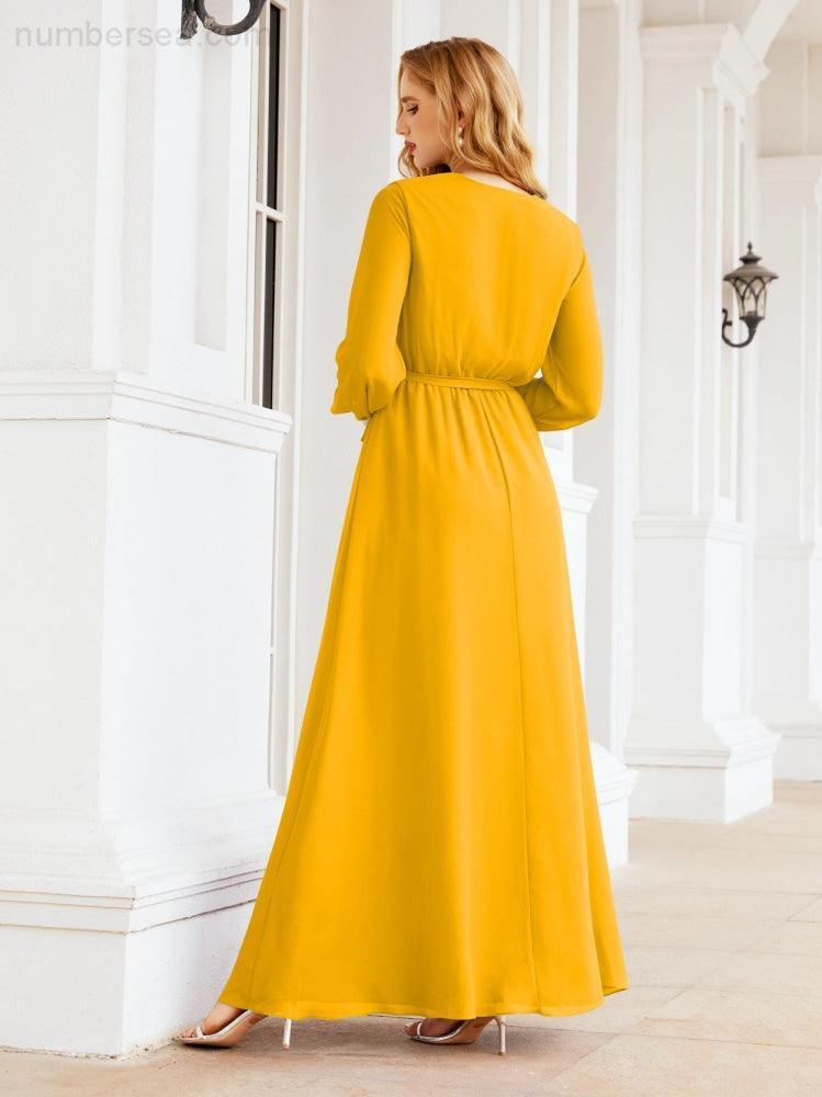Numbersea Women's Chiffon Bridesmaid Dress A line Long Sleeves Formal Evening Prom Gown for Wedding Guest 28032-numbersea