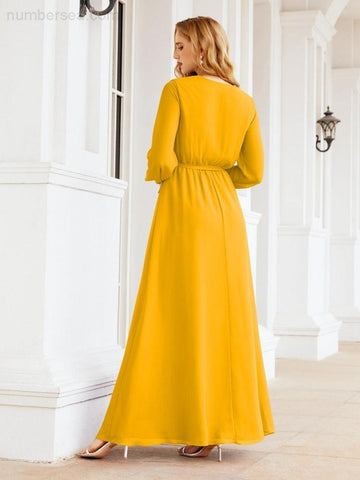 Numbersea Women's Chiffon Bridesmaid Dress A line Long Sleeves Formal Evening Prom Gown for Wedding Guest 28032-numbersea
