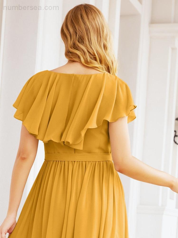 Bridesmaid Dresses with Flutter Sleeves Formal Evening Party Prom Gowns 28044-numbersea