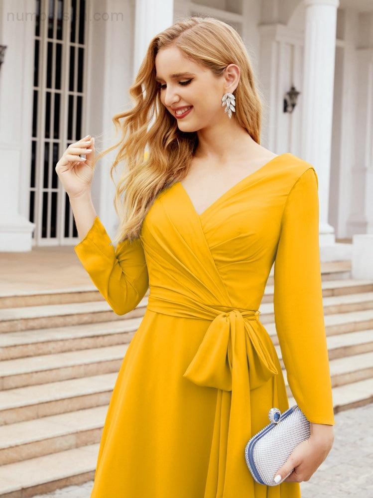 Bridesmaid Dress V-Back Waist Belt Mother of the Bride Wedding Guest 28031-numbersea