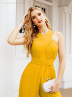 Numbersea Crisscross Neck Jumpsuit Formal Evening Dress Long Bridesmaid Dresses Bell-bottomed Pants 28033-numbersea