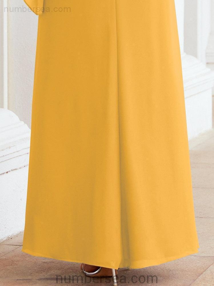 Numbersea Formal Party Gown Dress Long Chiffon Mother Of The Bride Dresses With Ruffle Cape 28026