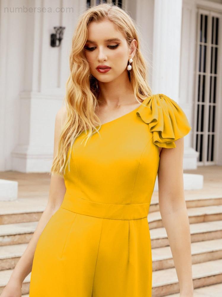 Numbersea Womens One Shoulder Chiffon Long Jumpsuit Formal Evening Dress Bridesmaid Dresses Pants
