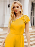 Numbersea Womens One Shoulder Chiffon Long Jumpsuit Formal Evening Dress Bridesmaid Dresses Pants