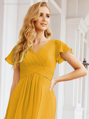 Numbersea Formal Prom Gowns for Mother of The Bride Cap Sleeves Bridesmaid Dress 28047-numbersea