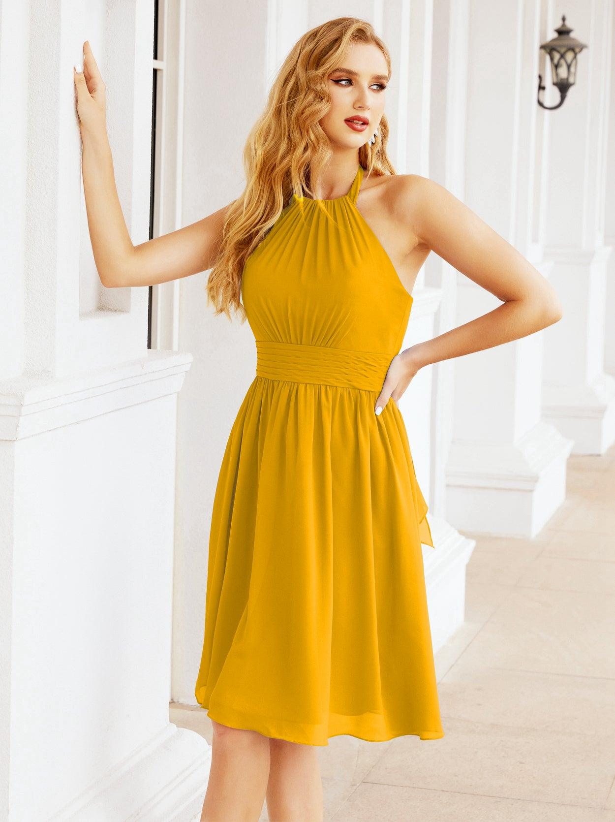 Numbersea Neckholder-Brautjungfernkleid aus Chiffon, kurz, ärmellos, formelles Partykleid, offener Rücken, 28023