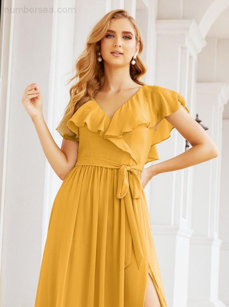 Bridesmaid Dresses with Flutter Sleeves Formal Evening Party Prom Gowns 28044-numbersea