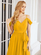 Numbersea Off The Shoulder Chiffon Bridesmaid Dress Long Formal Graduation Gown with Cowl Back 28069-numbersea