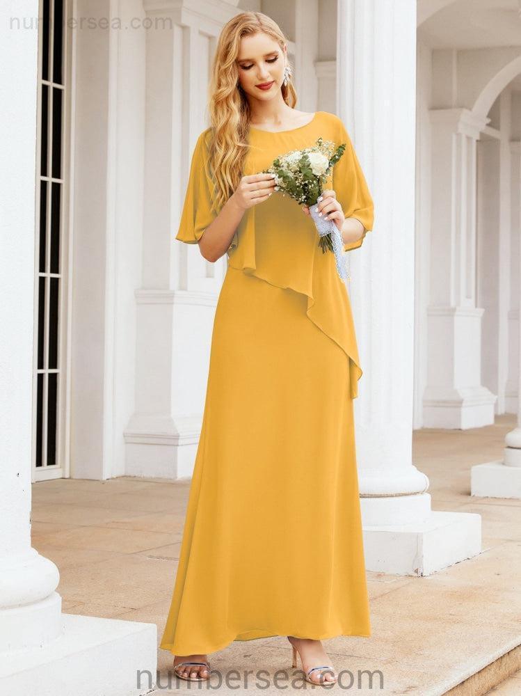 Numbersea Formal Party Gown Dress Long Chiffon Mother Of The Bride Dresses With Ruffle Cape 28026