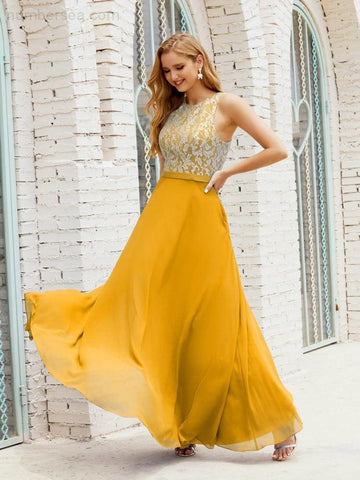 Lace Bridesmaid Dress Floor Length Evening Gowns with Pockets 28017-numbersea