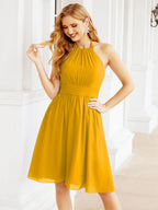 Numbersea Neckholder-Brautjungfernkleid aus Chiffon, kurz, ärmellos, formelles Partykleid, offener Rücken, 28023