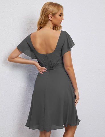 Numbersea Chiffon Bridesmaid Dress V Neck Short Cocktail Gowns For Juniors Homecoming Dresses 28077