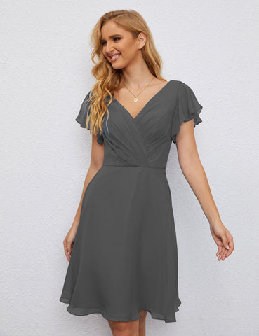 Numbersea Chiffon Bridesmaid Dress V Neck Short Cocktail Gowns For Juniors Homecoming Dresses 28077