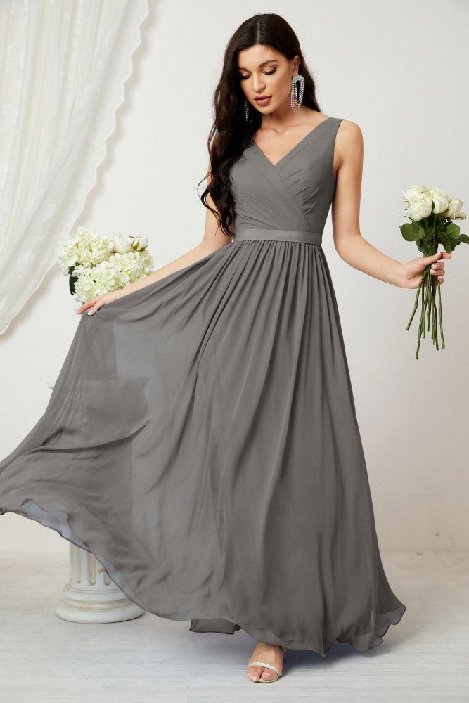 Women's Chiffon Long Bridesmaid Dresses A line Sleeveless Formal Prom Gown for Evening Party Homecoming Dresses 2808-numbersea