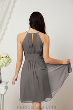 Halter Bridesmaid Dresses Knee Length A Line Formal Evening Party Cocktail Dress 28011
