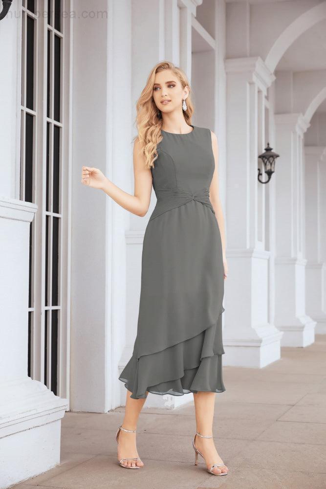 Numbersea Formal Party Gown Dress Chiffon Long Mother of The Bride Dresses with Ruffle Cape 28072 - numbersea