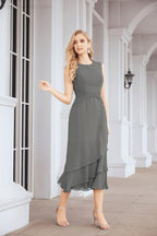 Numbersea Formal Party Gown Dress Chiffon Long Mother of The Bride Dresses with Ruffle Cape 28072 - numbersea