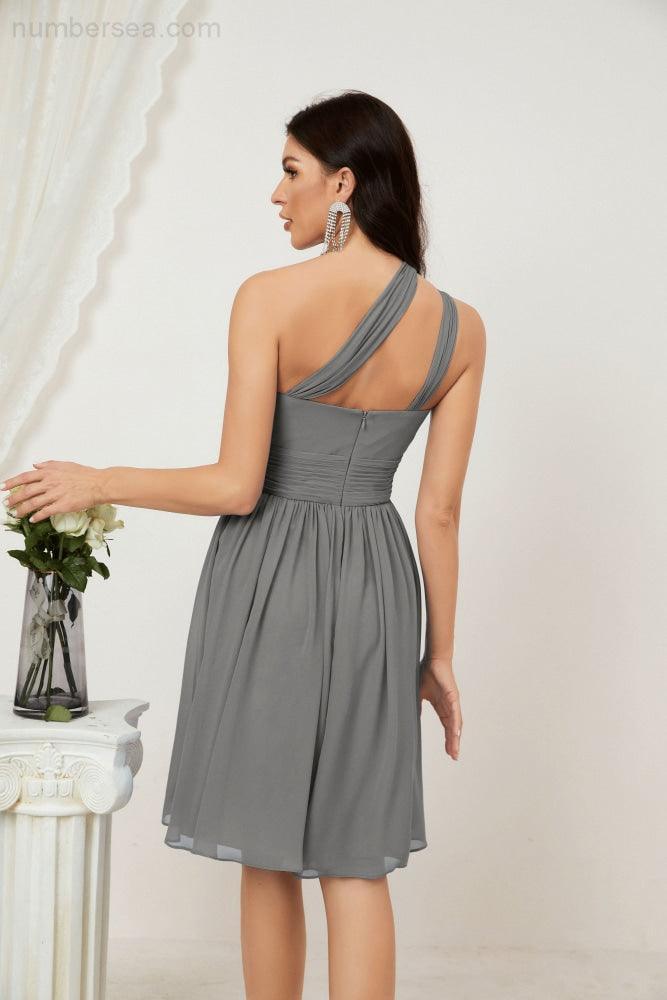 Numbersea Women Chiffon Short One Shoulder Bridesmaid Dress Formal Dresses For Party Homecoming 2804