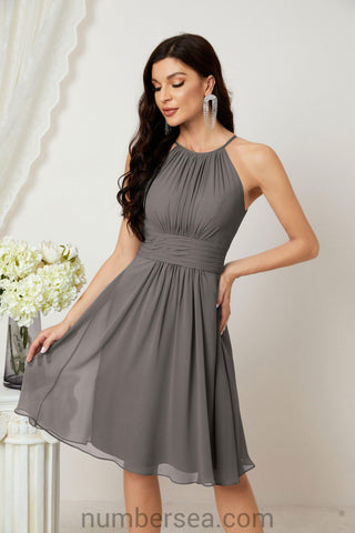 Halter Bridesmaid Dresses Knee Length A Line Formal Evening Party Cocktail Dress 28011