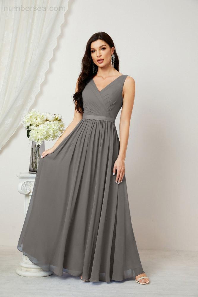 Women's Chiffon Long Bridesmaid Dresses A line Sleeveless Formal Prom Gown for Evening Party Homecoming Dresses 2808-numbersea