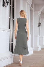 Numbersea Formal Party Gown Dress Chiffon Long Mother of The Bride Dresses with Ruffle Cape 28072 - numbersea