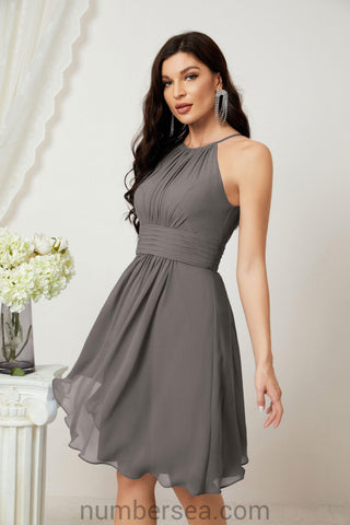 Halter Bridesmaid Dresses Knee Length A Line Formal Evening Party Cocktail Dress 28011