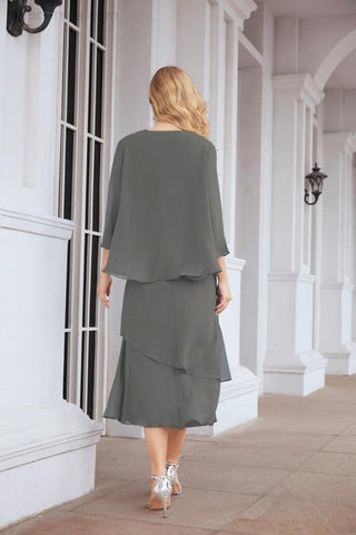 Numbersea Formal Party Gown Dress Chiffon Long Mother of The Bride Dresses with Ruffle Cape 28072 - numbersea