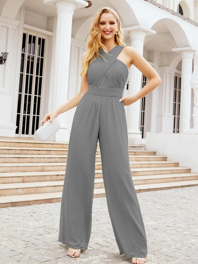 Numbersea Crisscross Neck Jumpsuit Formal Evening Dress Long Bridesmaid Dresses Bell-bottomed Pants 28033-numbersea