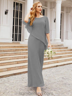 Numbersea Formal Party Gown Dress Long Chiffon Mother Of The Bride Dresses With Ruffle Cape 28026
