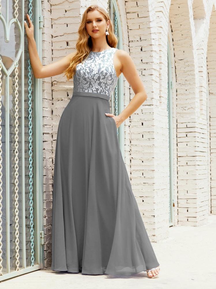 Lace Bridesmaid Dress Floor Length Evening Gowns with Pockets 28017-numbersea
