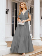 Numbersea Women's Open Back Formal Evening Party Prom Gowns V-Neck Long Chiffon Bridesmaid Dresses with Waist Belt 28038-numbersea