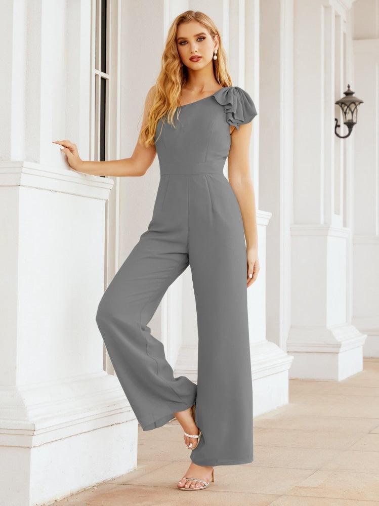 Numbersea Womens One Shoulder Chiffon Long Jumpsuit Formal Evening Dress Bridesmaid Dresses Pants