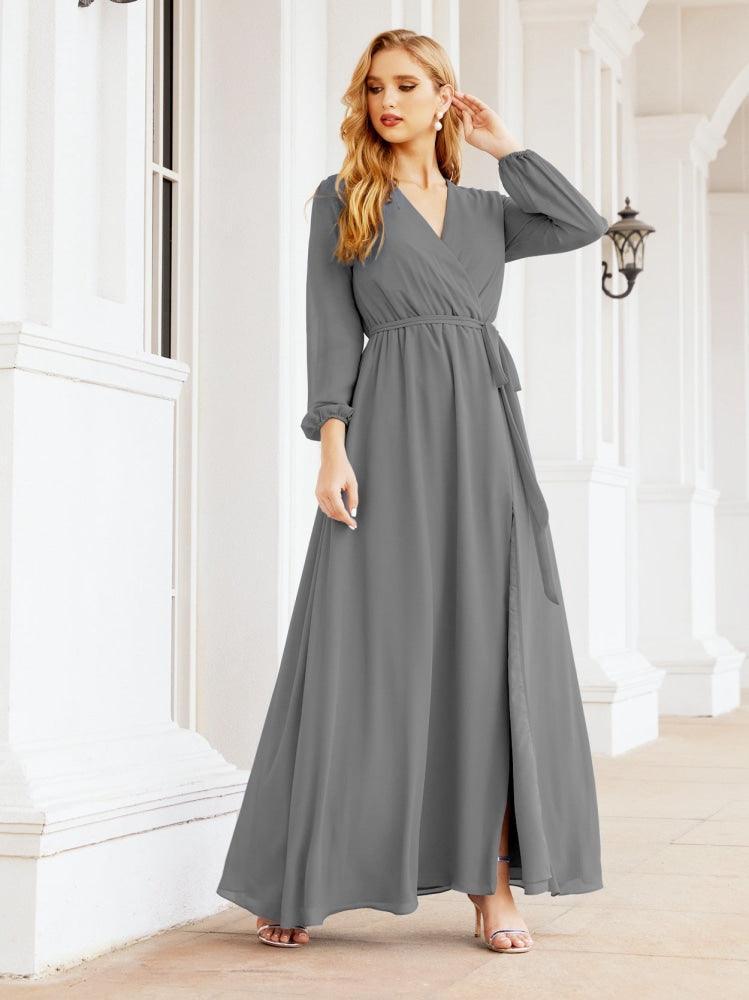Numbersea Women's Chiffon Bridesmaid Dress A line Long Sleeves Formal Evening Prom Gown for Wedding Guest 28032-numbersea